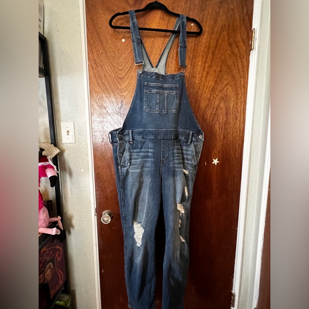 torrid Distressed Dark Blue Denim Overalls